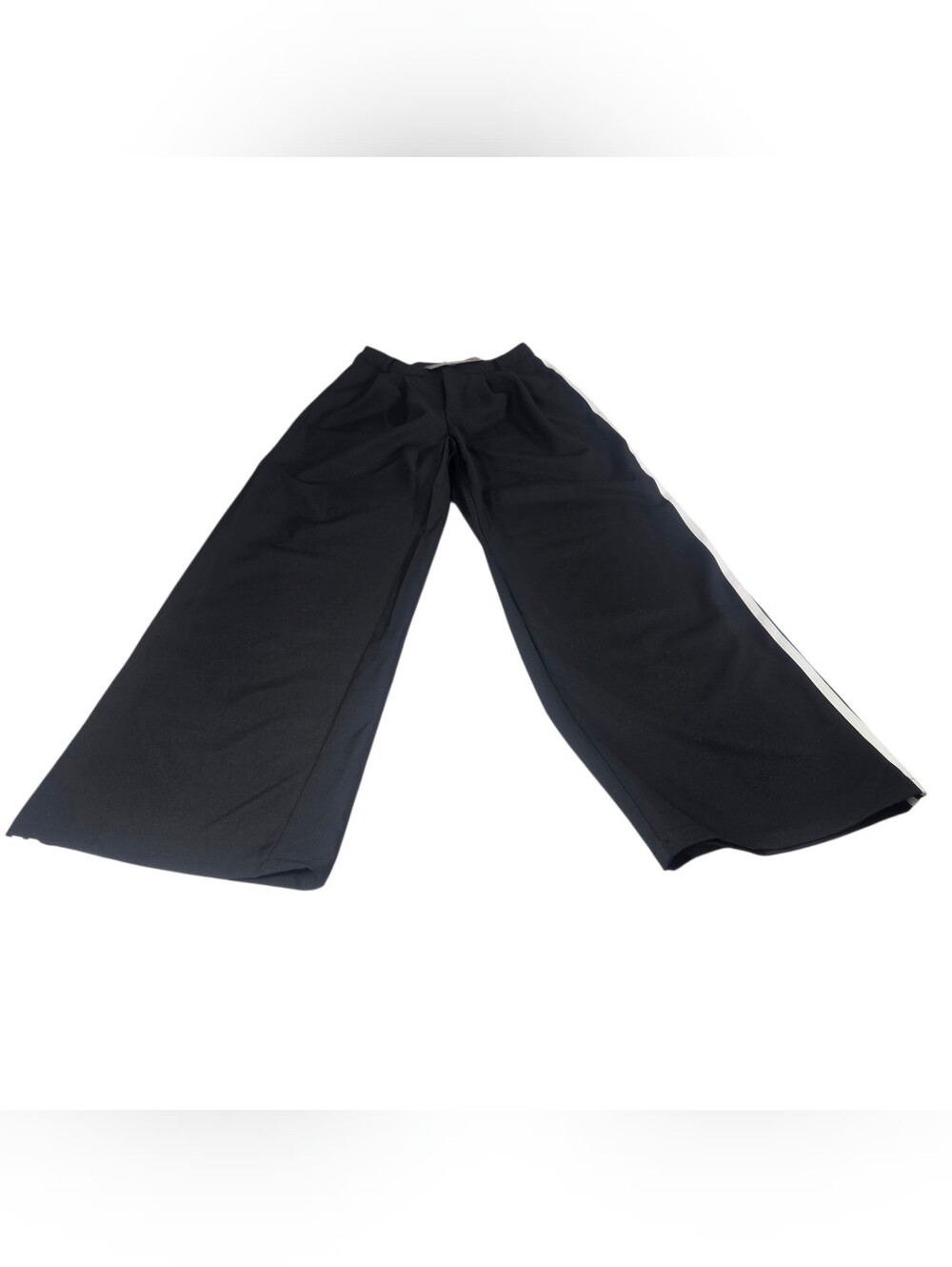 Missguided + Black Wide-Leg Track Pants with White Side Stripe.Size XS